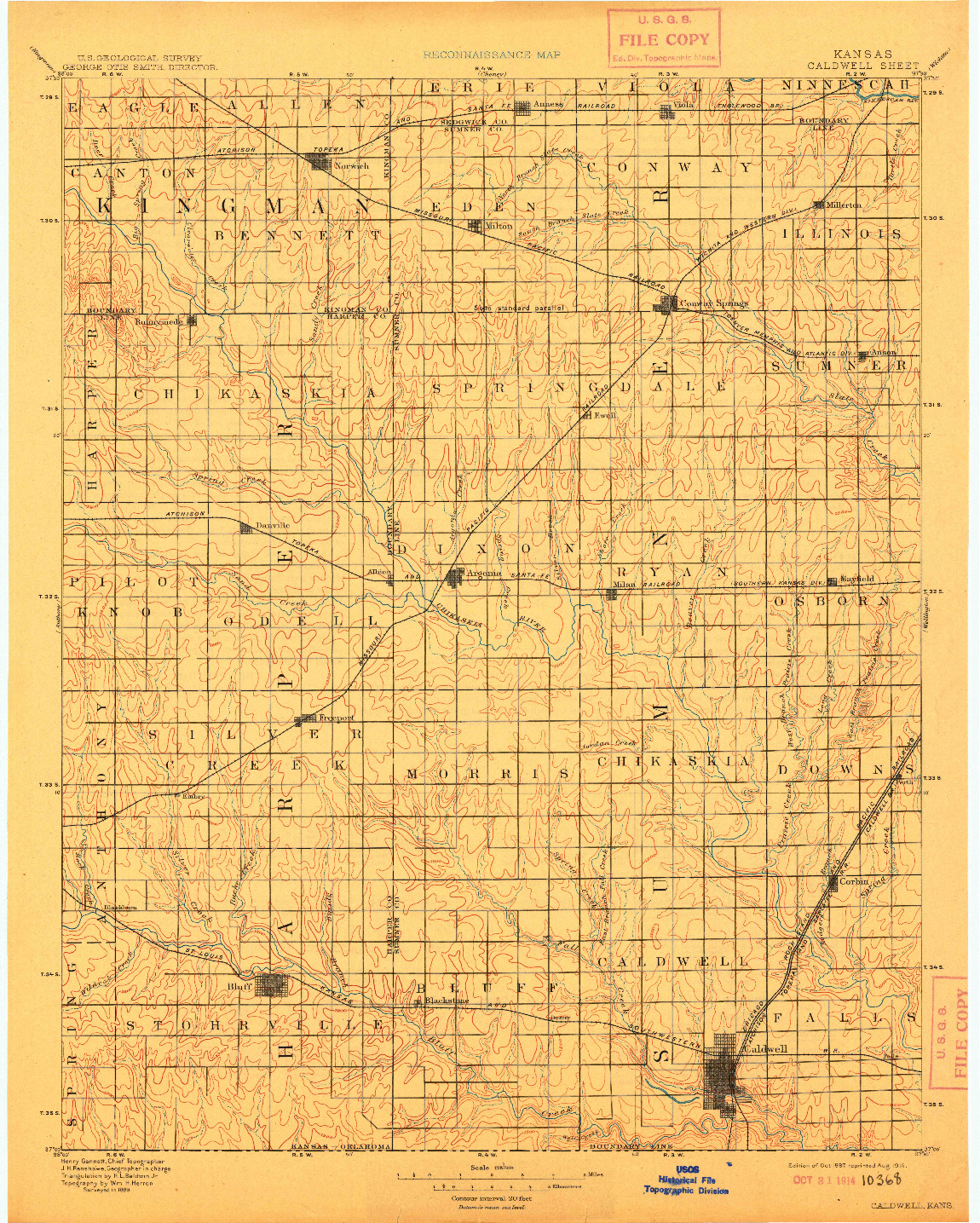 USGS 1:125000-SCALE QUADRANGLE FOR CALDWELL, KS 1897