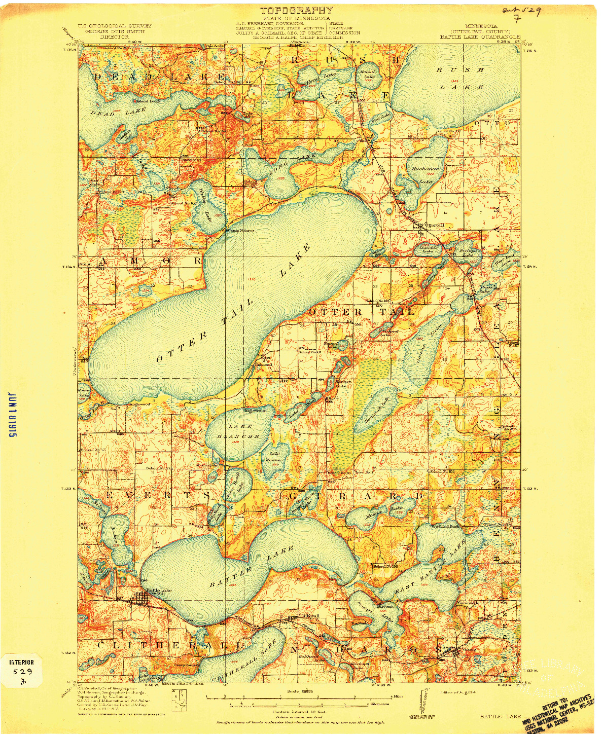 USGS 1:62500-SCALE QUADRANGLE FOR BATTLE LAKE, MN 1914