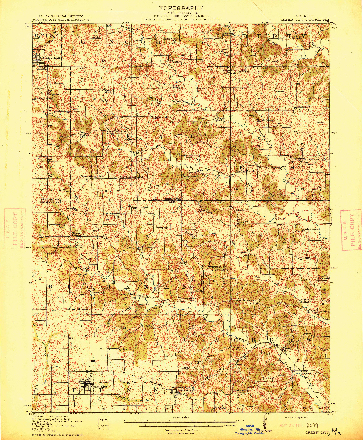 USGS 1:62500-SCALE QUADRANGLE FOR GREEN CITY, MO 1914
