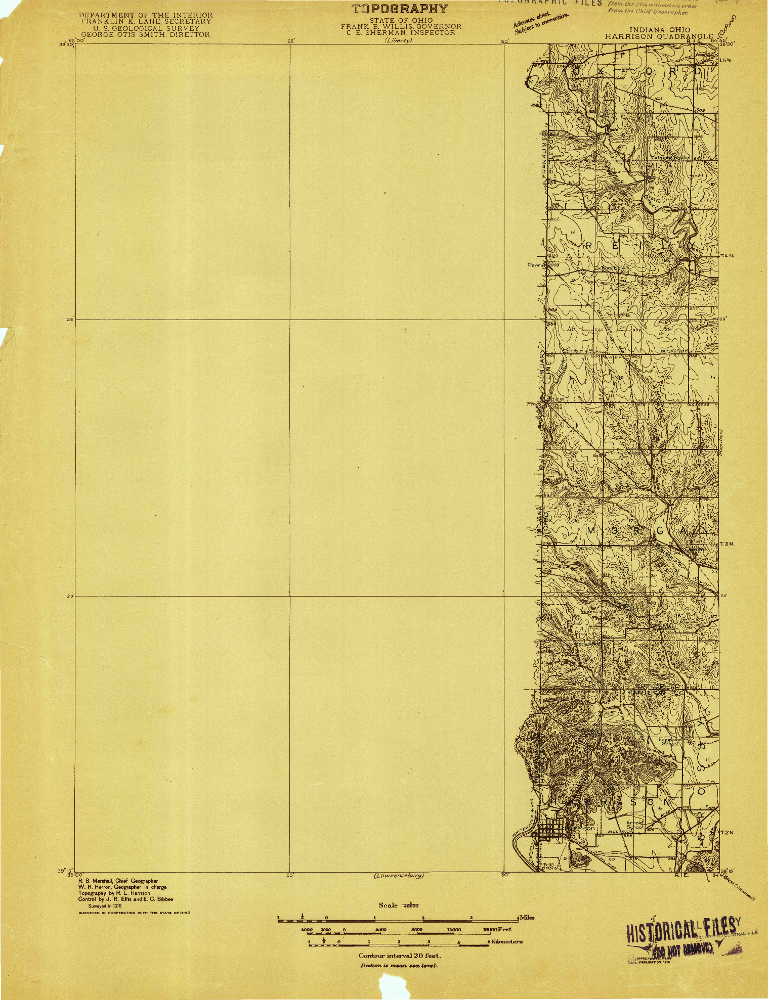 USGS 1:48000-SCALE QUADRANGLE FOR HARRISON, IN 1915
