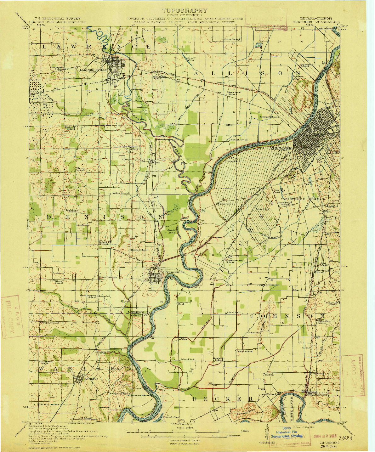 USGS 1:62500-SCALE QUADRANGLE FOR VINCENNES, IN 1915