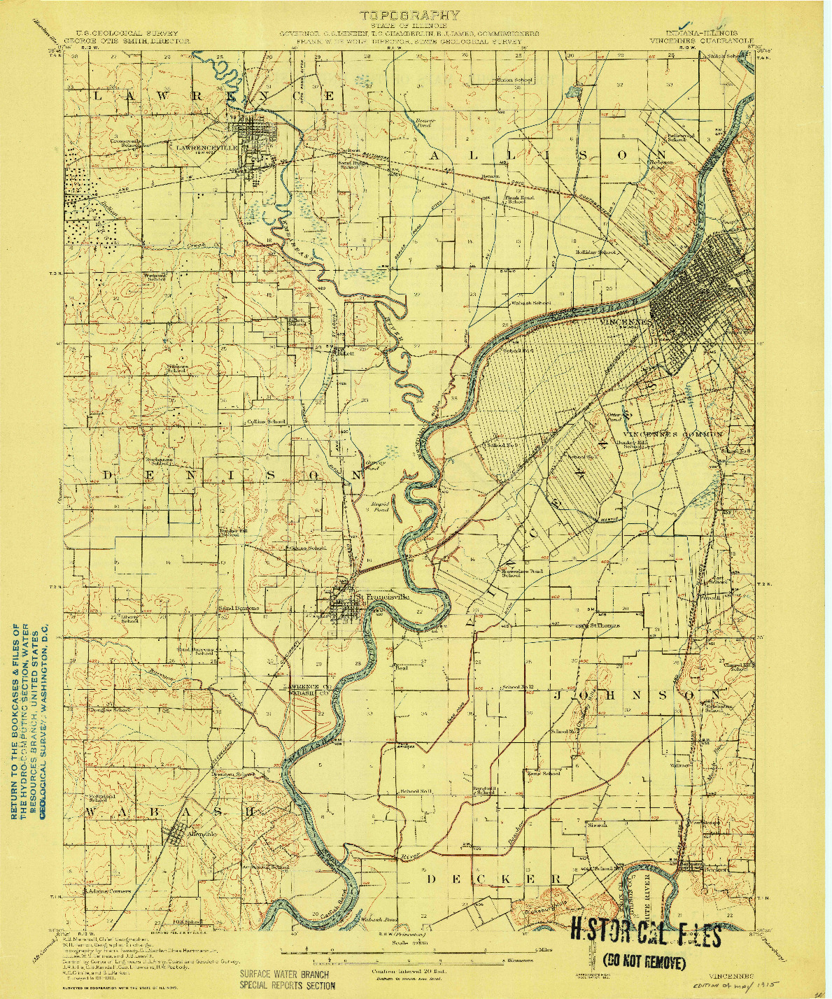 USGS 1:62500-SCALE QUADRANGLE FOR VINCENNES, IN 1915