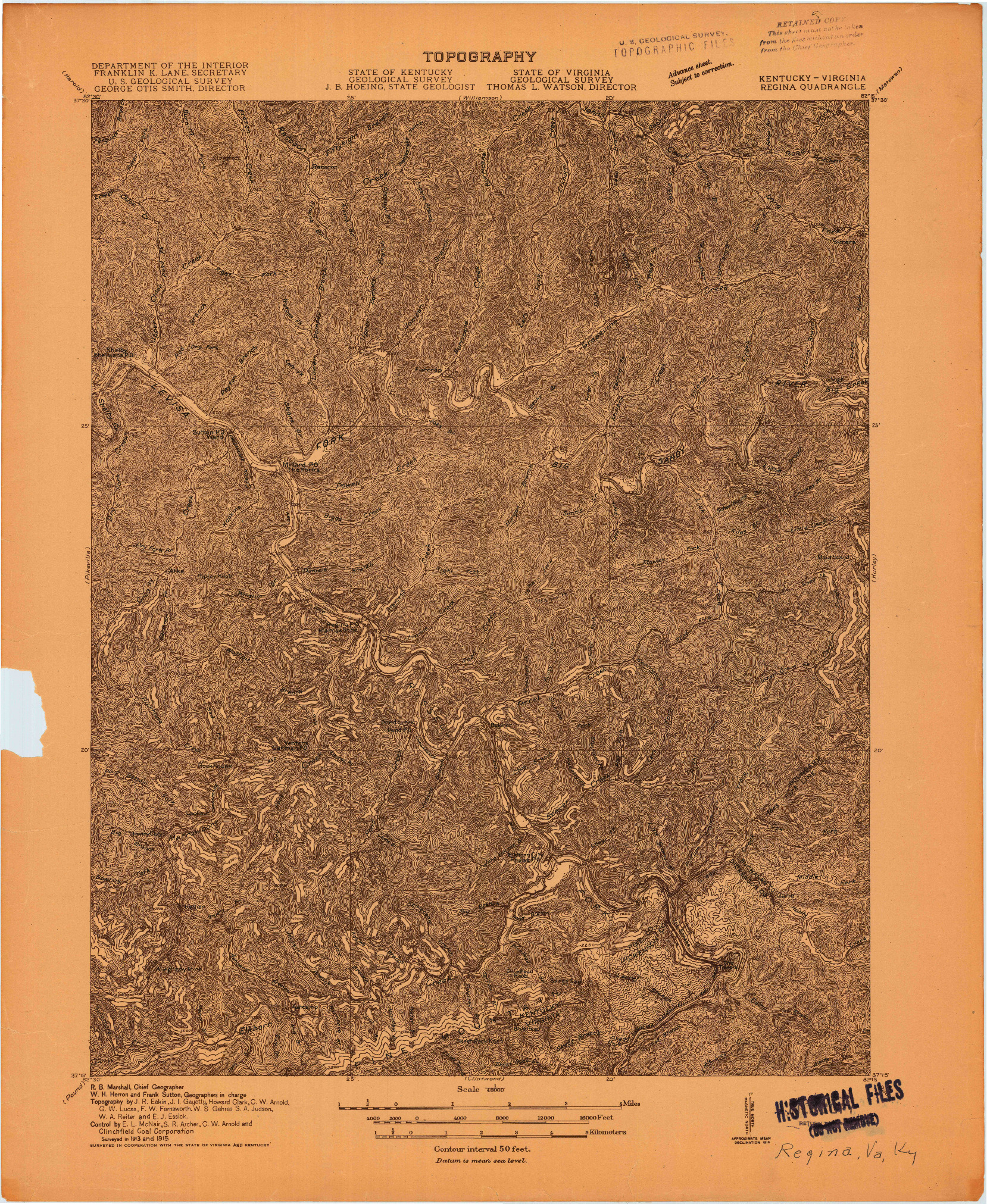 USGS 1:48000-SCALE QUADRANGLE FOR REGINA, KY 1915