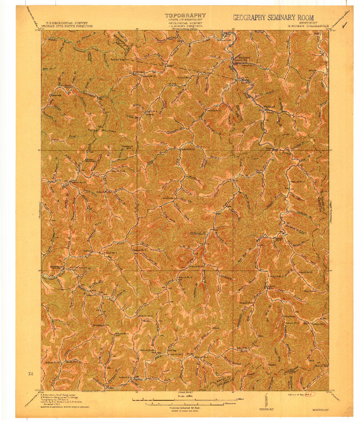 USGS 1:62500-SCALE QUADRANGLE FOR HINDMAN, KY 1915