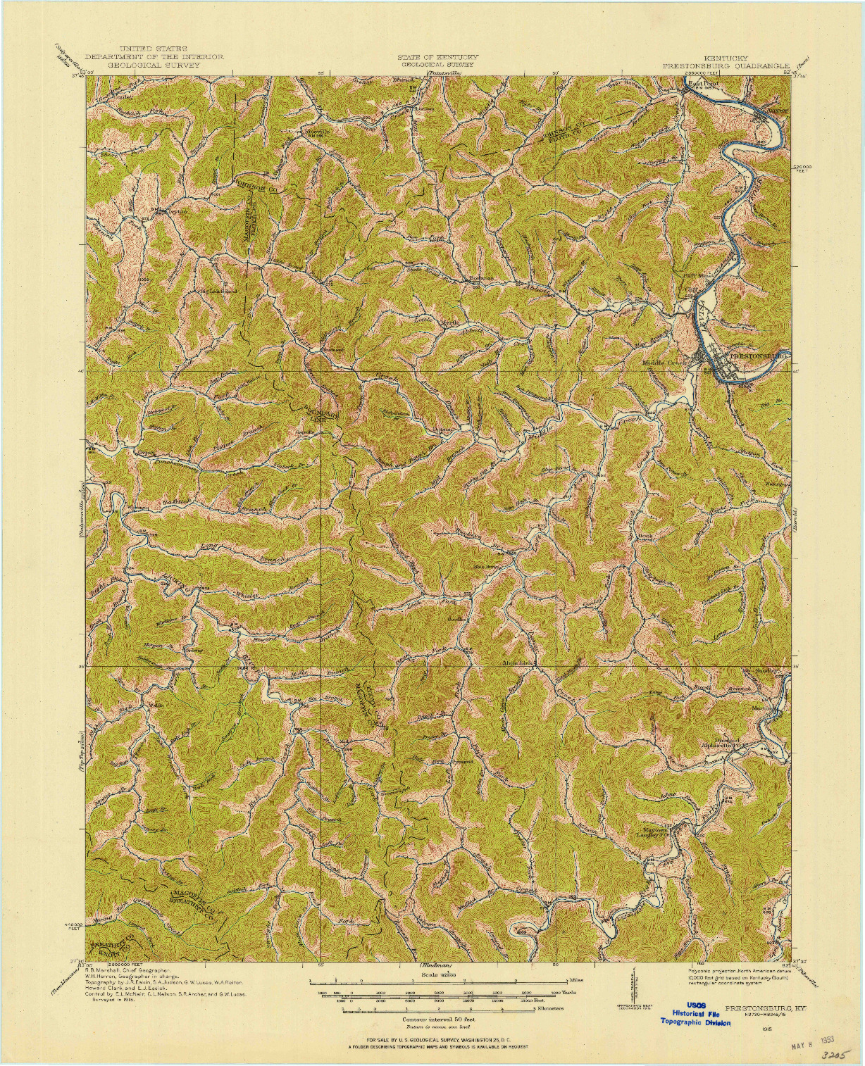 USGS 1:62500-SCALE QUADRANGLE FOR PRESTONSBURG, KY 1915