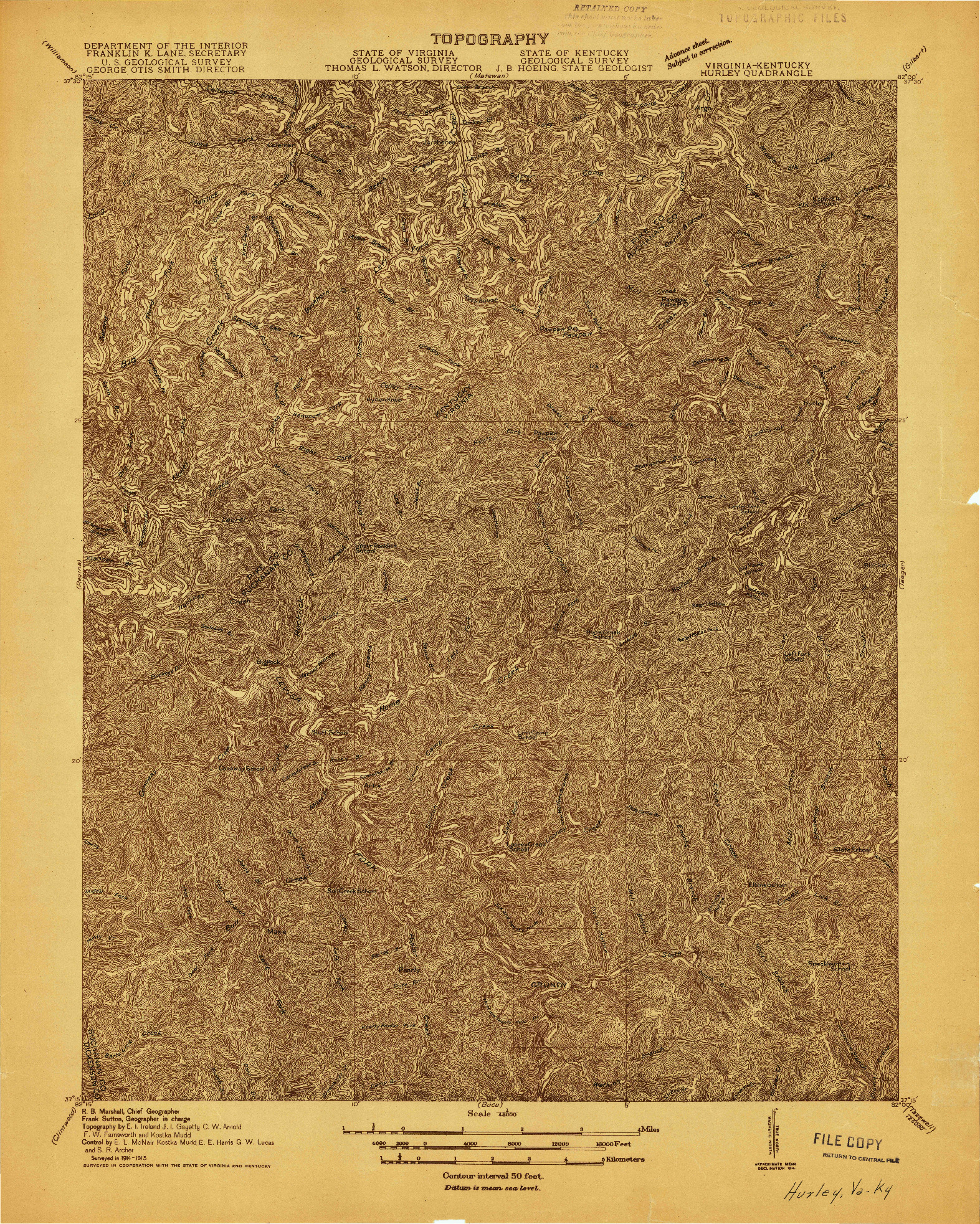 USGS 1:48000-SCALE QUADRANGLE FOR HURLEY, VA 1915