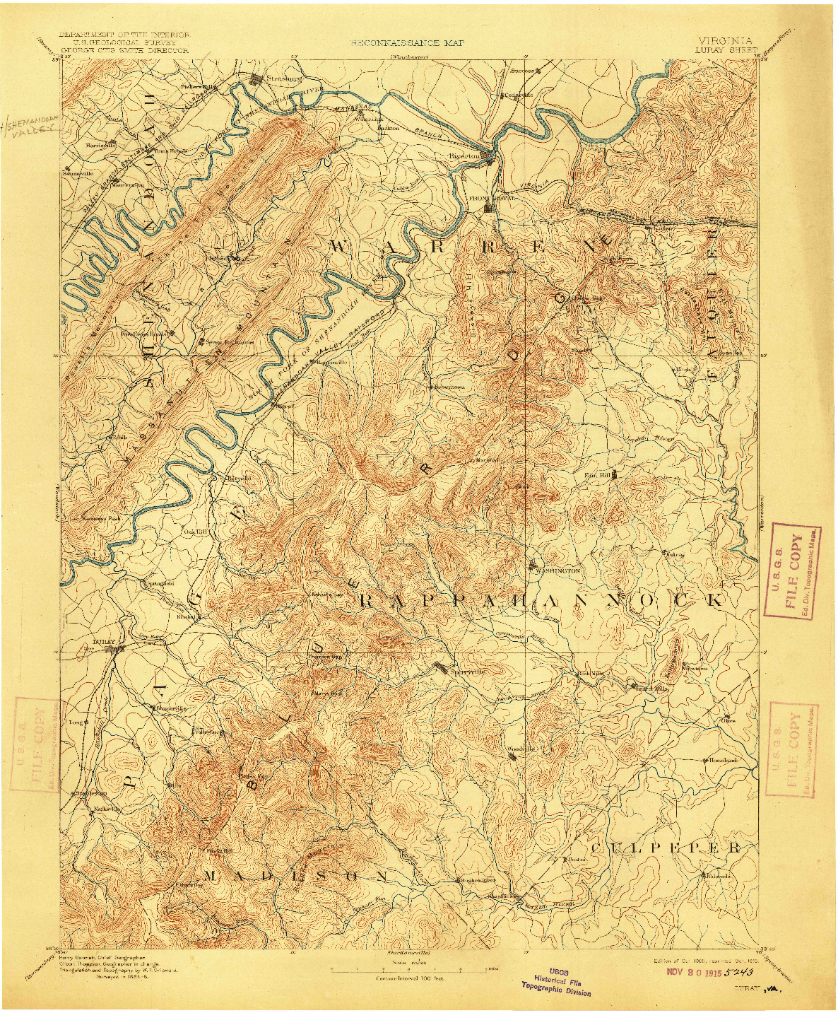 USGS 1:125000-SCALE QUADRANGLE FOR LURAY, VA 1905