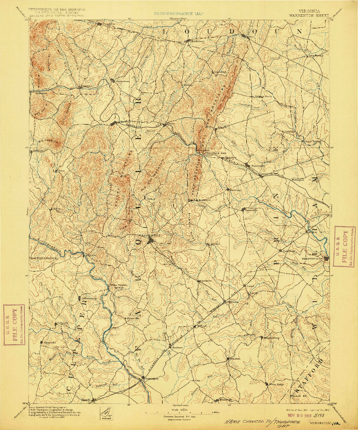 USGS 1:125000-SCALE QUADRANGLE FOR WARRENTON, VA 1894