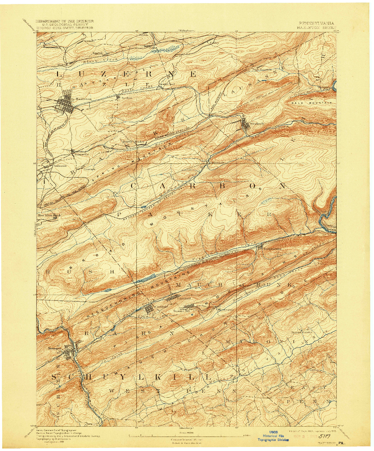 USGS 1:62500-SCALE QUADRANGLE FOR HAZLETON, PA 1893