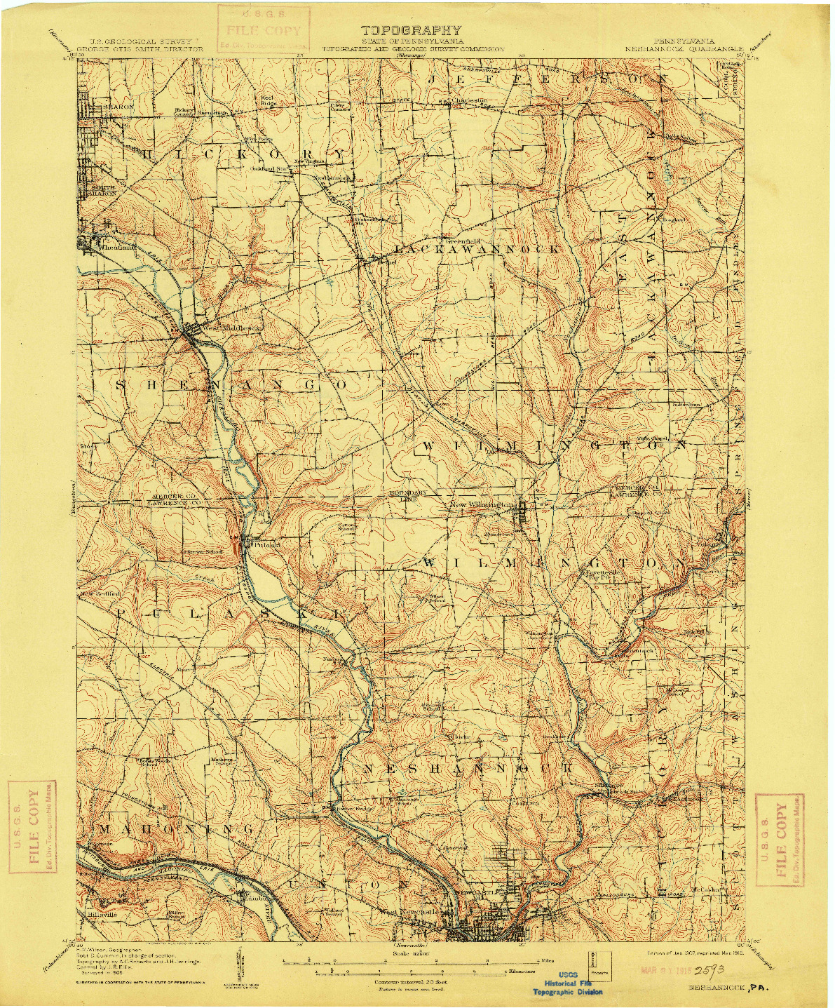 USGS 1:62500-SCALE QUADRANGLE FOR NESHANNOCK, PA 1907