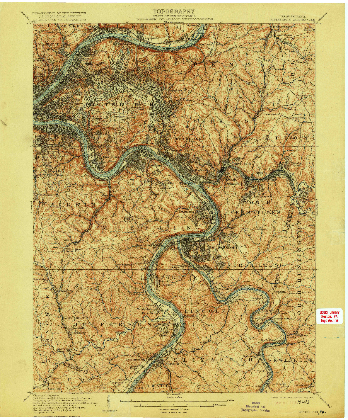 USGS 1:62500-SCALE QUADRANGLE FOR PITTSBURGH, PA 1907