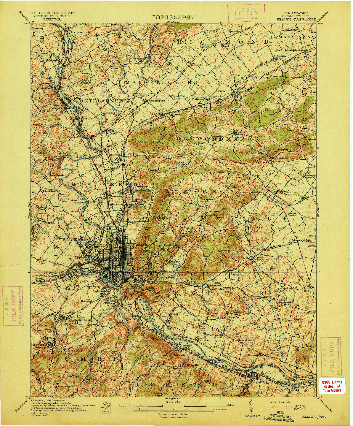 USGS 1:62500-SCALE QUADRANGLE FOR READING, PA 1915