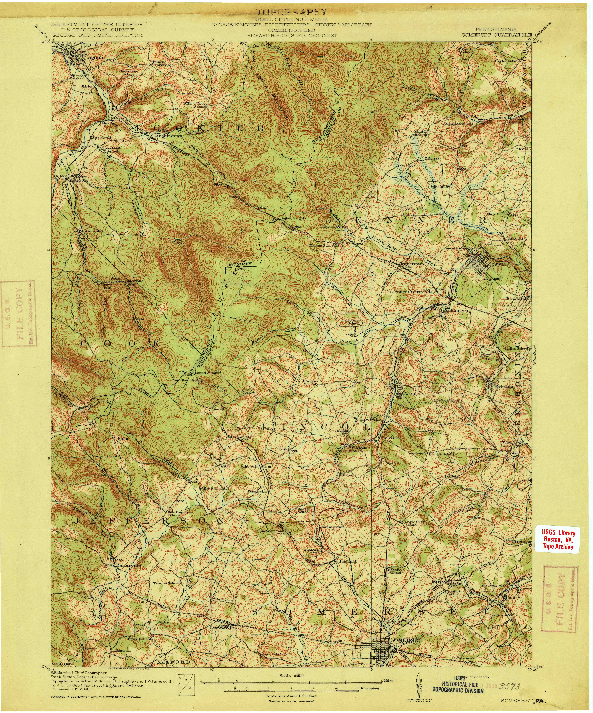 USGS 1:62500-SCALE QUADRANGLE FOR SOMERSET, PA 1915