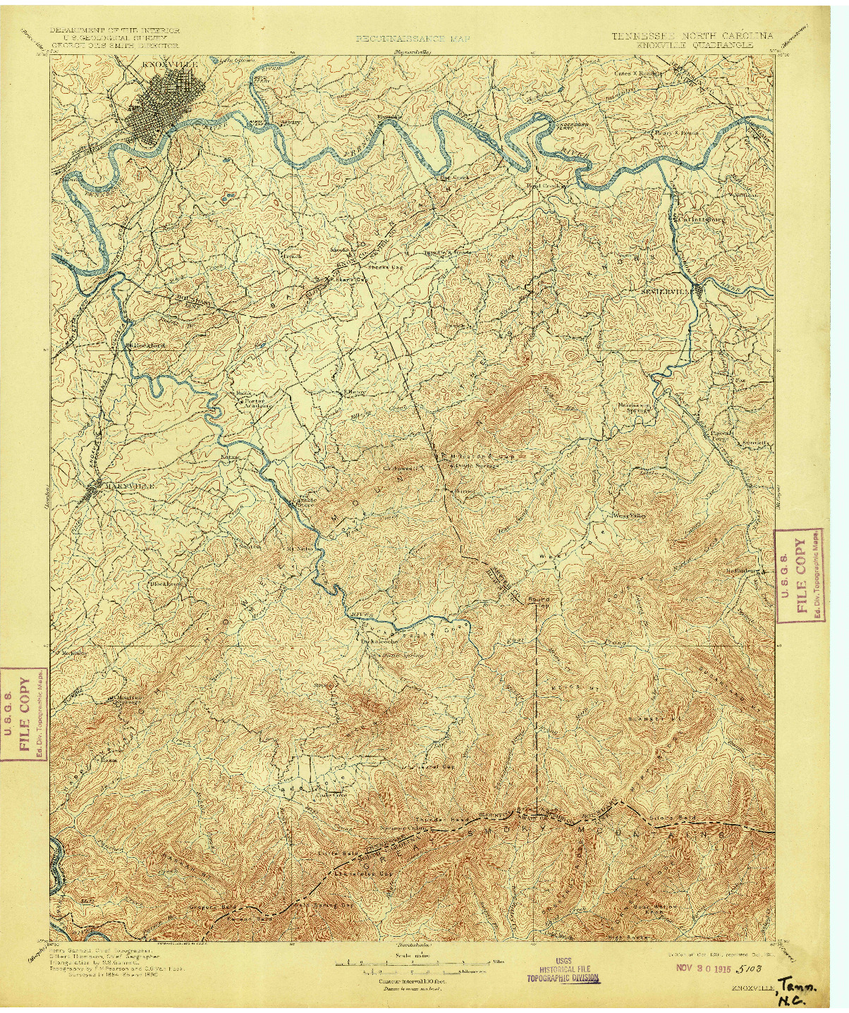 USGS 1:125000-SCALE QUADRANGLE FOR KNOXVILLE, TN 1901