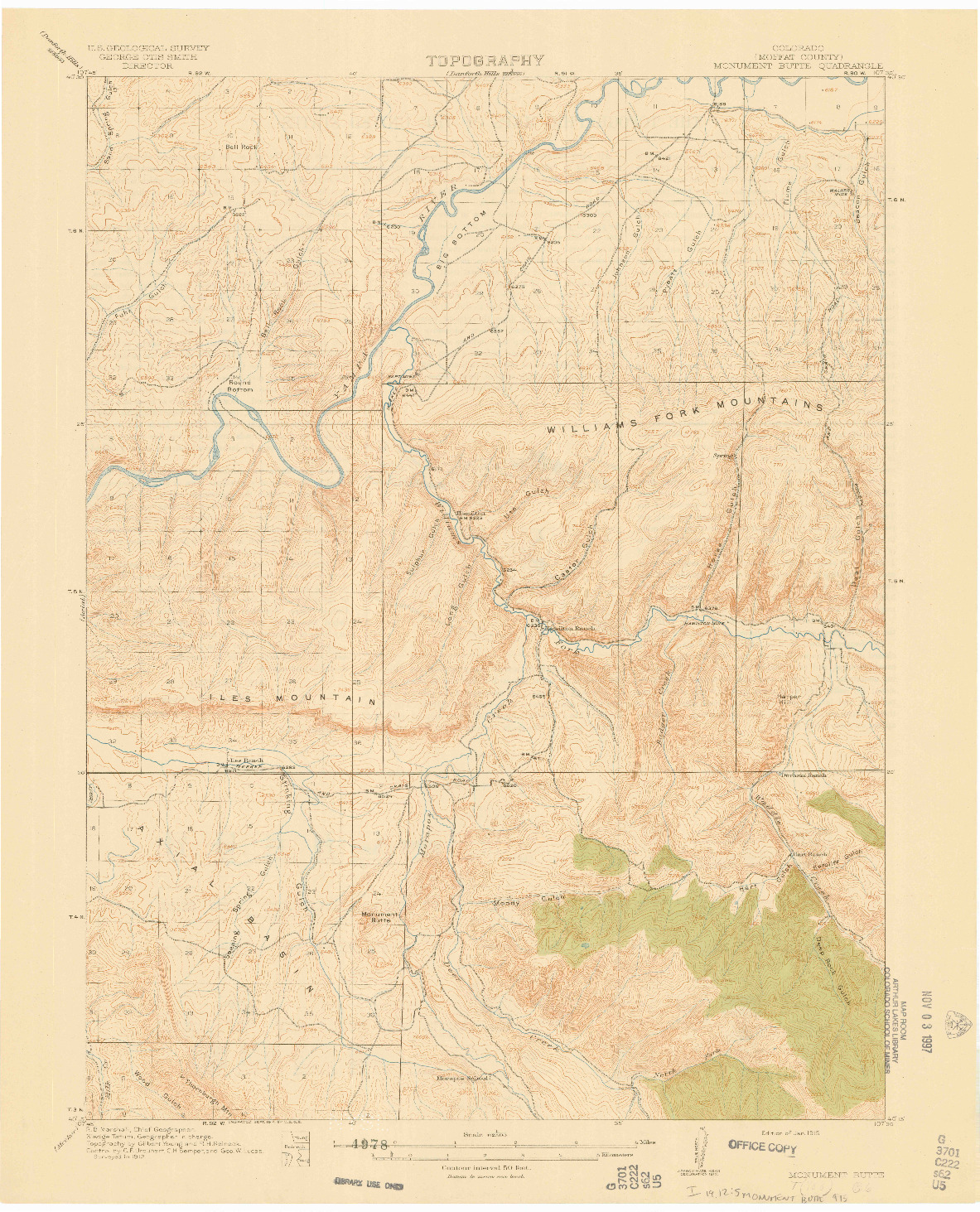 USGS 1:62500-SCALE QUADRANGLE FOR MONUMENT BUTTE, CO 1915