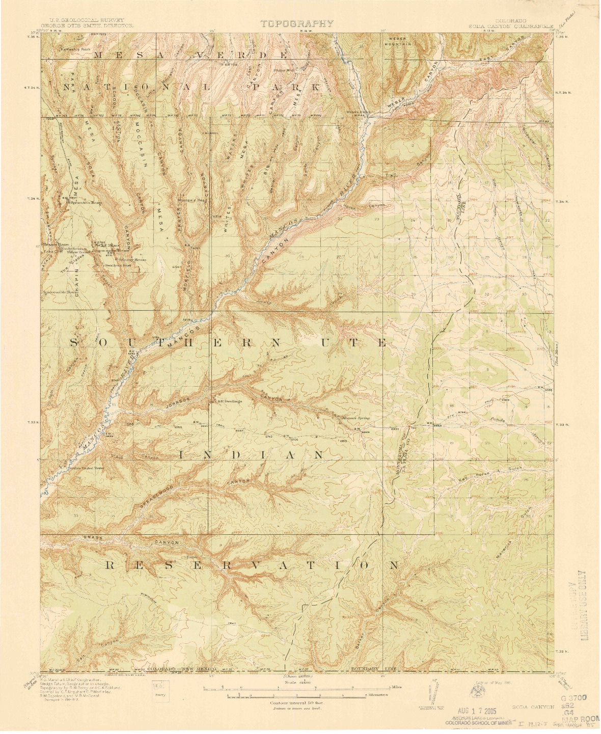 USGS 1:62500-SCALE QUADRANGLE FOR SODA CANYON, CO 1915