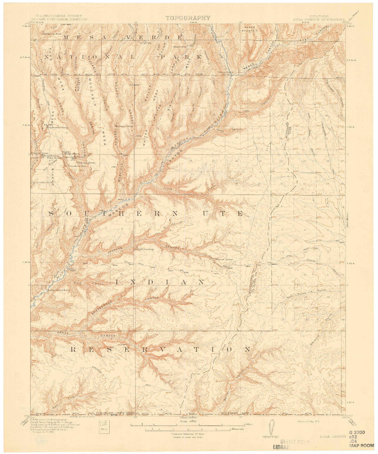 USGS 1:62500-SCALE QUADRANGLE FOR SODA CANYON, CO 1915