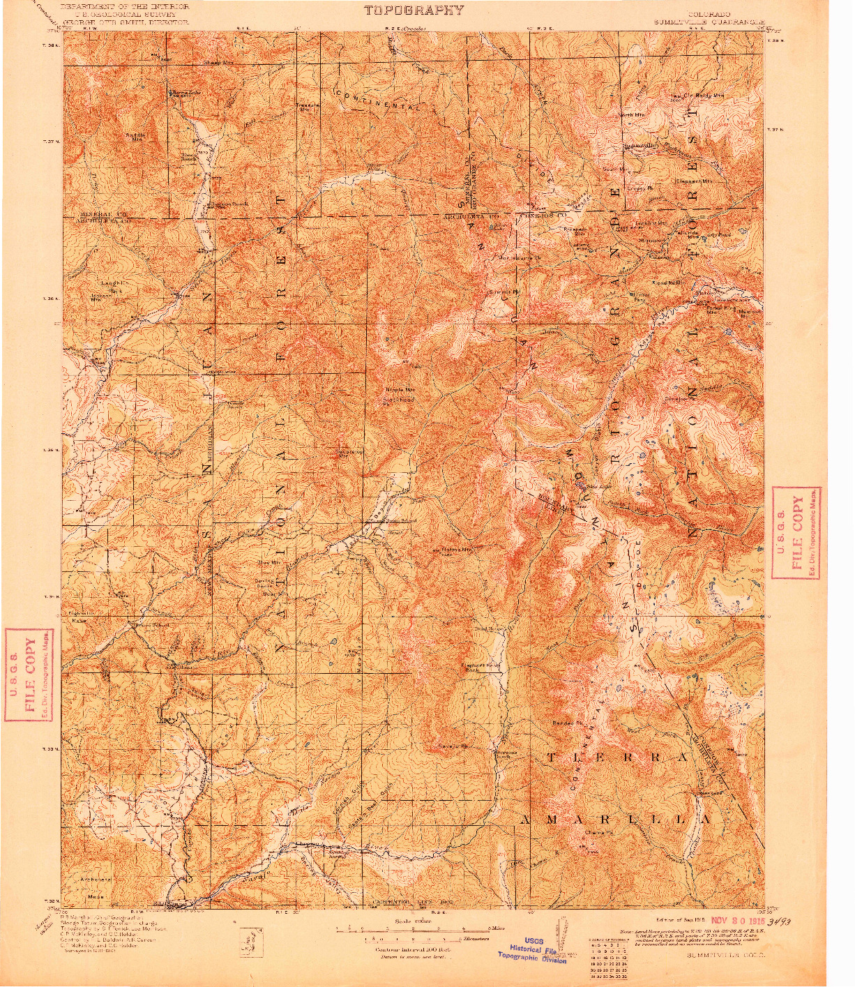 USGS 1:125000-SCALE QUADRANGLE FOR SUMMITVILLE, CO 1915