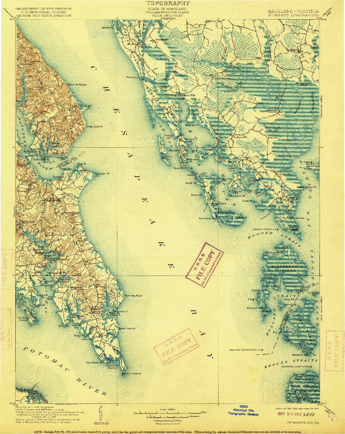 USGS 1:125000-SCALE QUADRANGLE FOR ST. MARYS, MD 1906