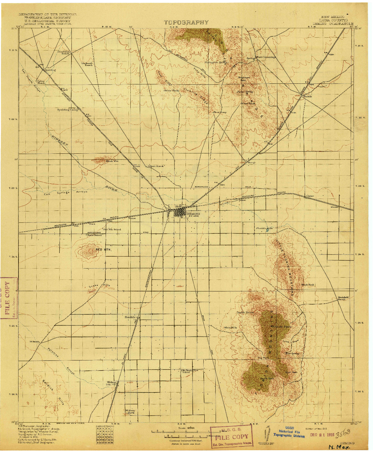 USGS 1:125000-SCALE QUADRANGLE FOR DEMING, NM 1915