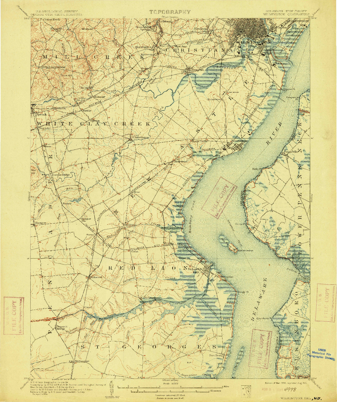 USGS 1:62500-SCALE QUADRANGLE FOR WILMINGTON, DE 1906