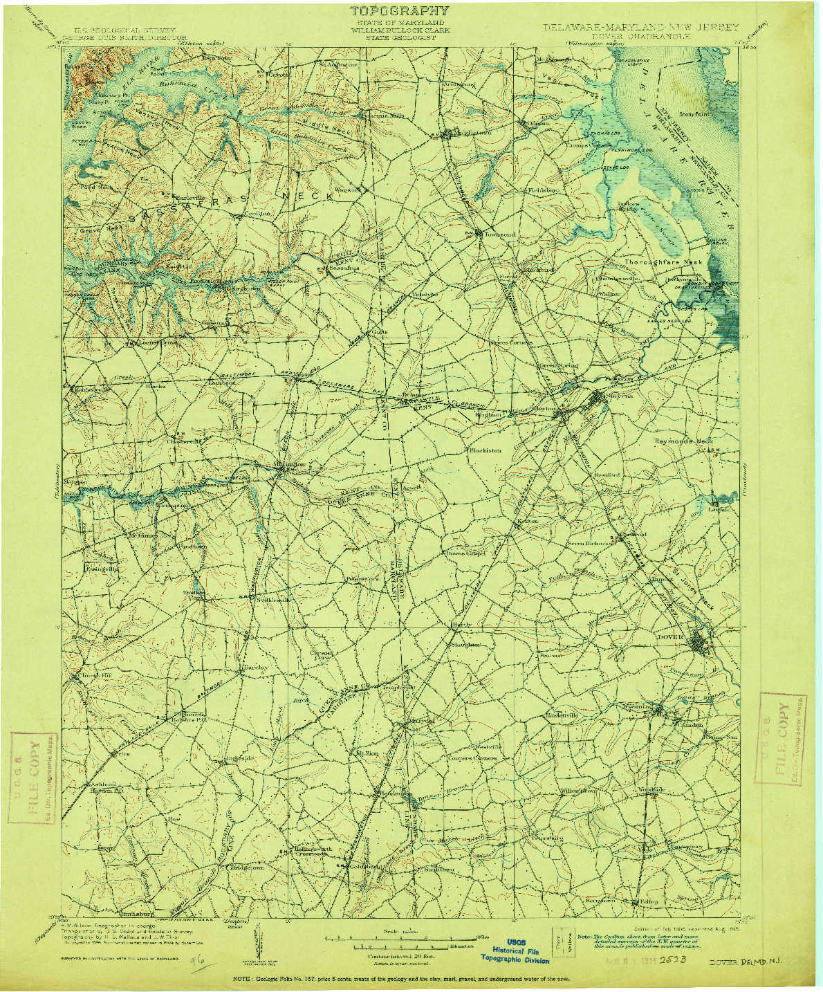 USGS 1:125000-SCALE QUADRANGLE FOR DOVER, DE 1906