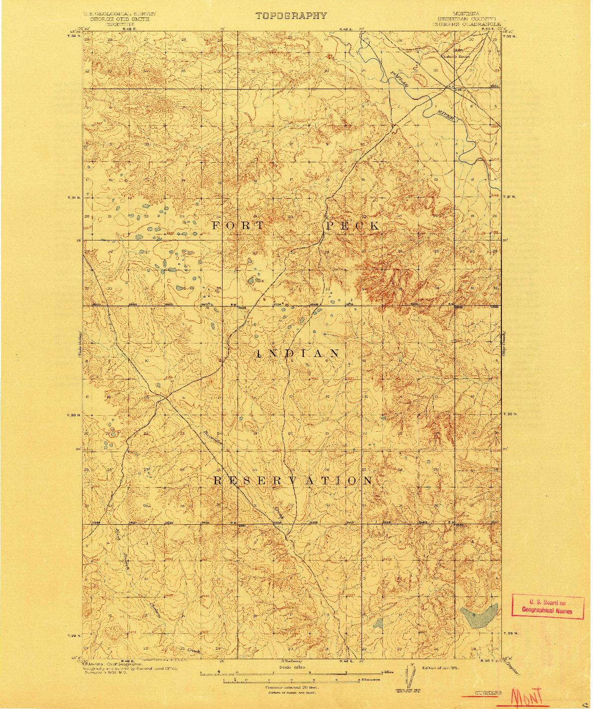 USGS 1:62500-SCALE QUADRANGLE FOR CUSKERS, MT 1915