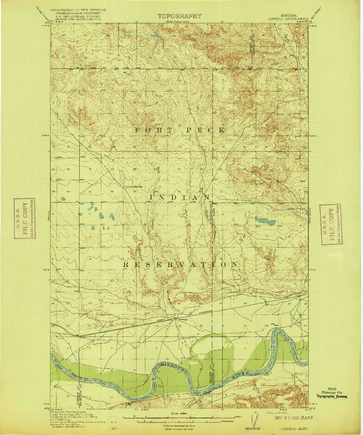 USGS 1:62500-SCALE QUADRANGLE FOR OSWEGO, MT 1915