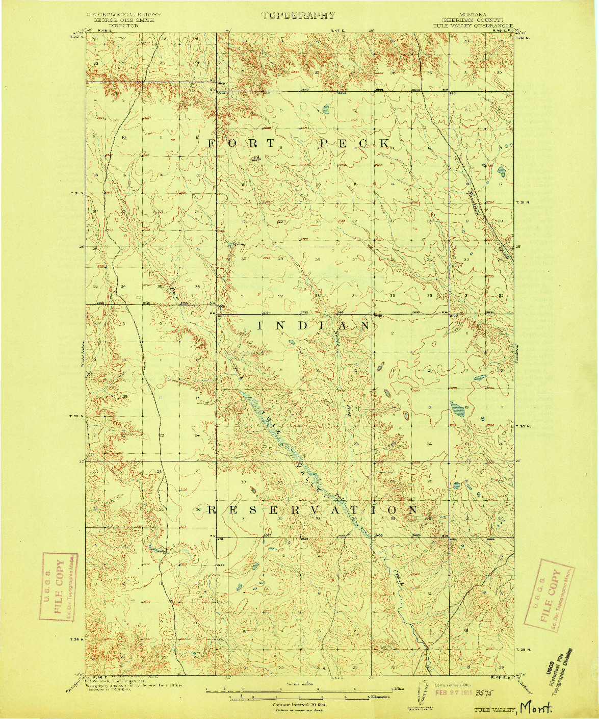 USGS 1:62500-SCALE QUADRANGLE FOR TULE VALLEY, MT 1915