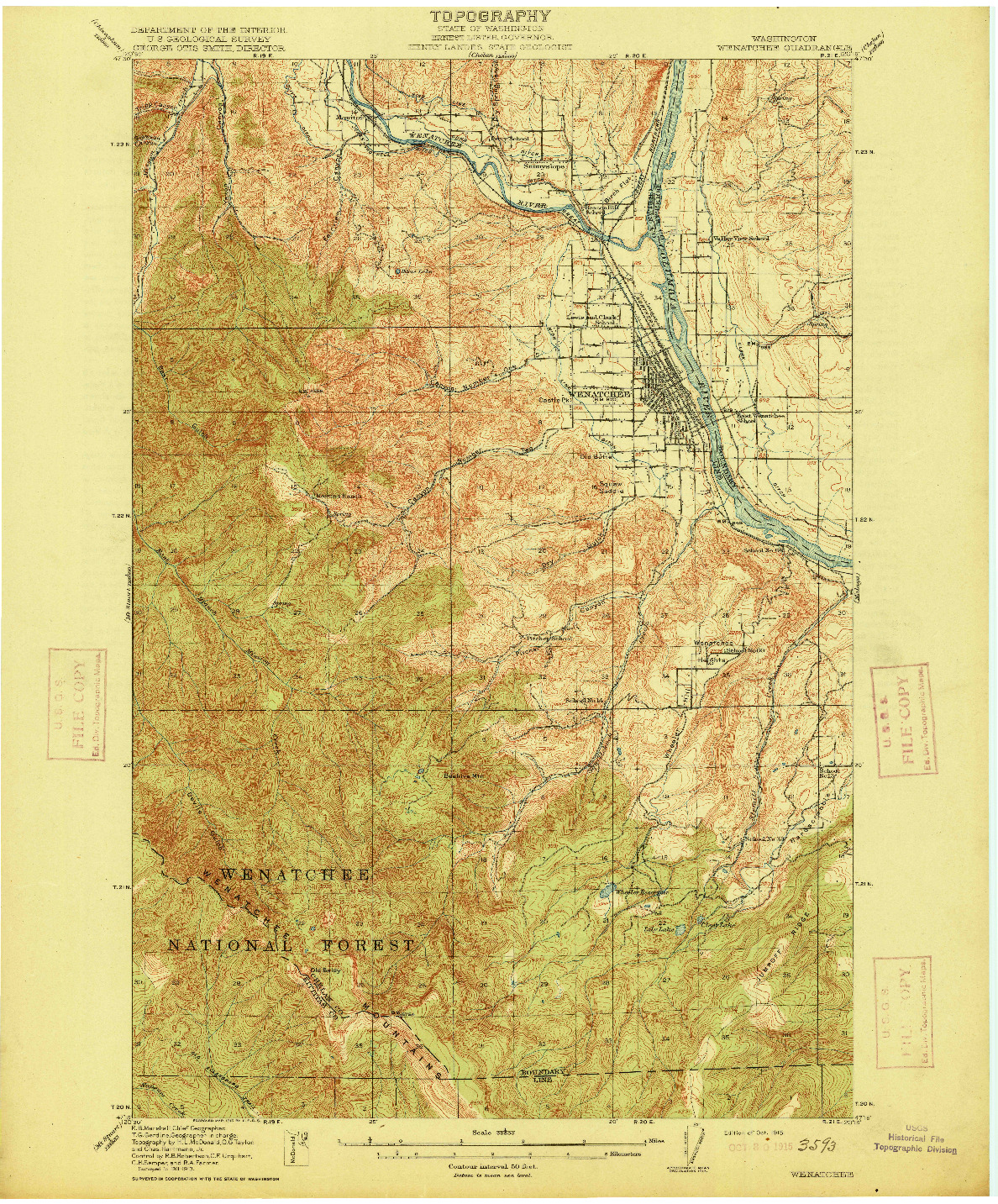 USGS 1:62500-SCALE QUADRANGLE FOR WENATCHEE, WA 1915