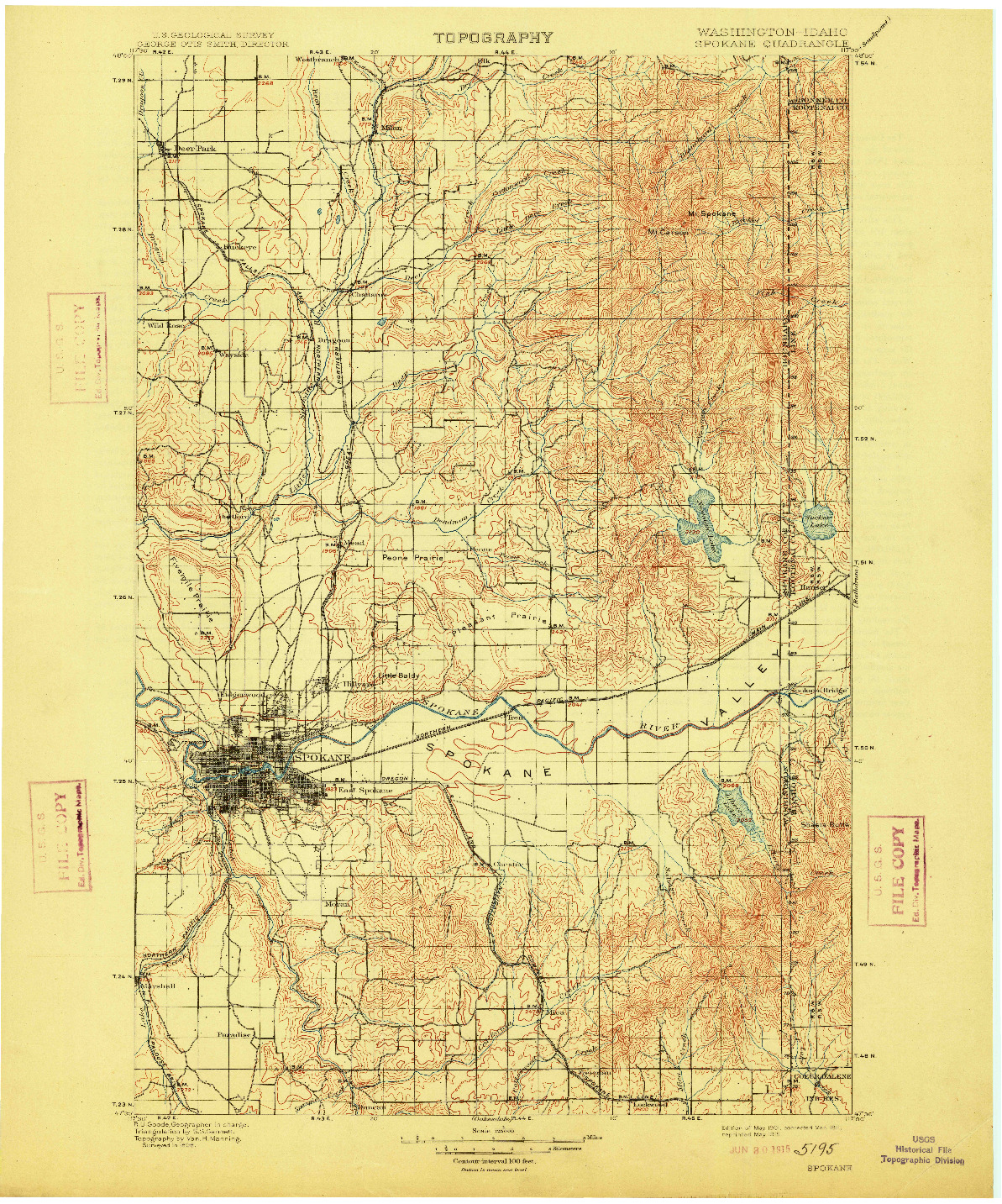 USGS 1:125000-SCALE QUADRANGLE FOR SPOKANE, WA 1901