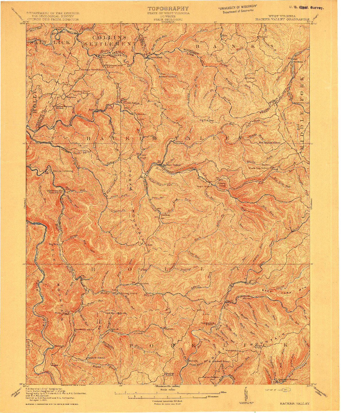 USGS 1:62500-SCALE QUADRANGLE FOR HACKER VALLEY, WV 1915