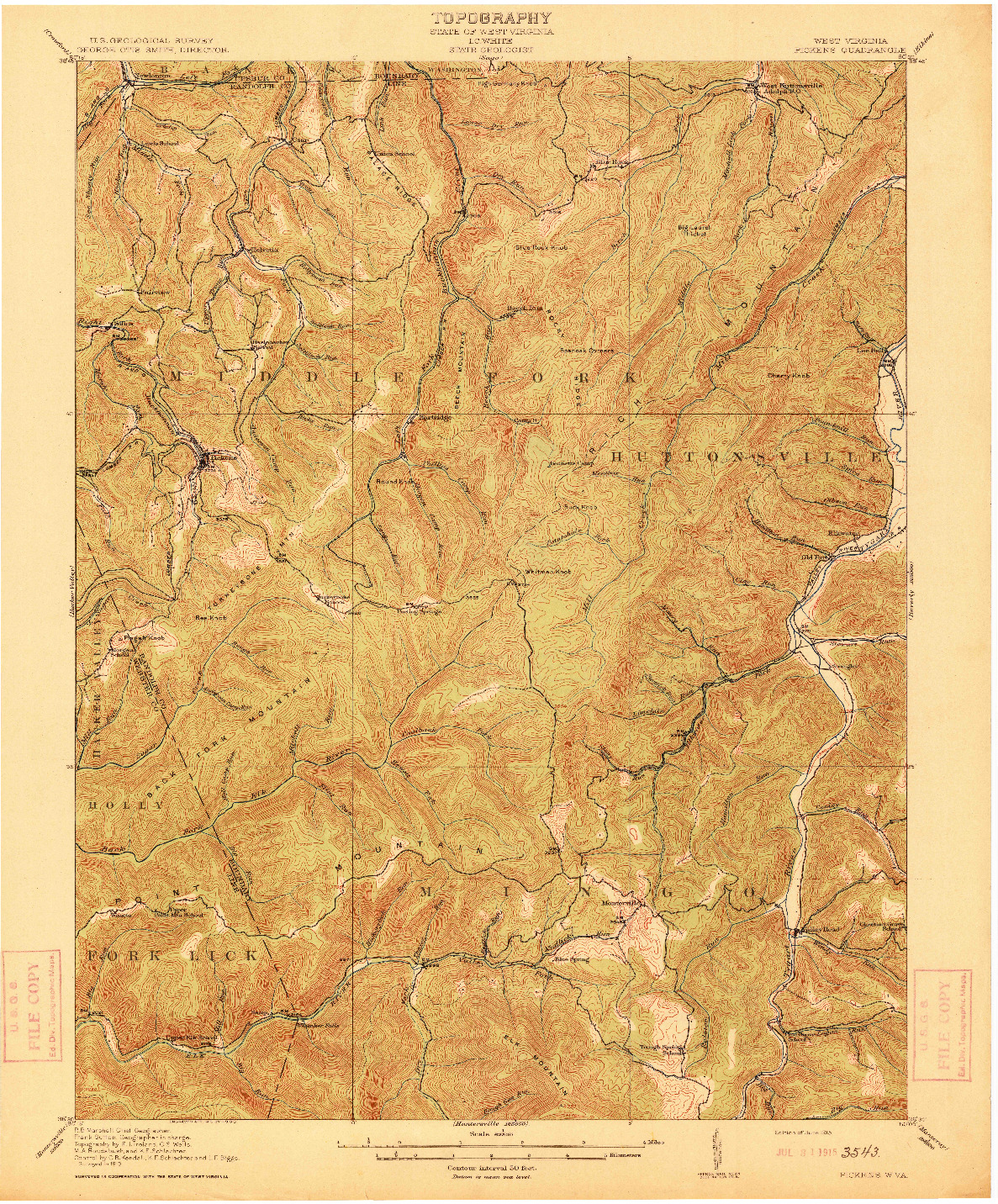 USGS 1:62500-SCALE QUADRANGLE FOR PICKENS, WV 1915