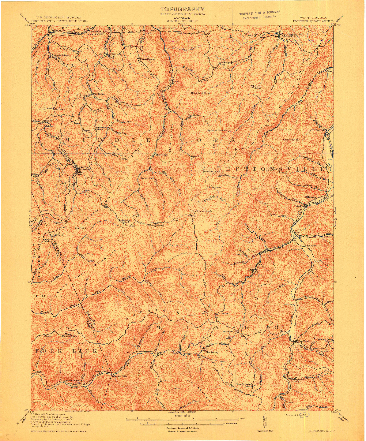 USGS 1:62500-SCALE QUADRANGLE FOR PICKENS, WV 1915