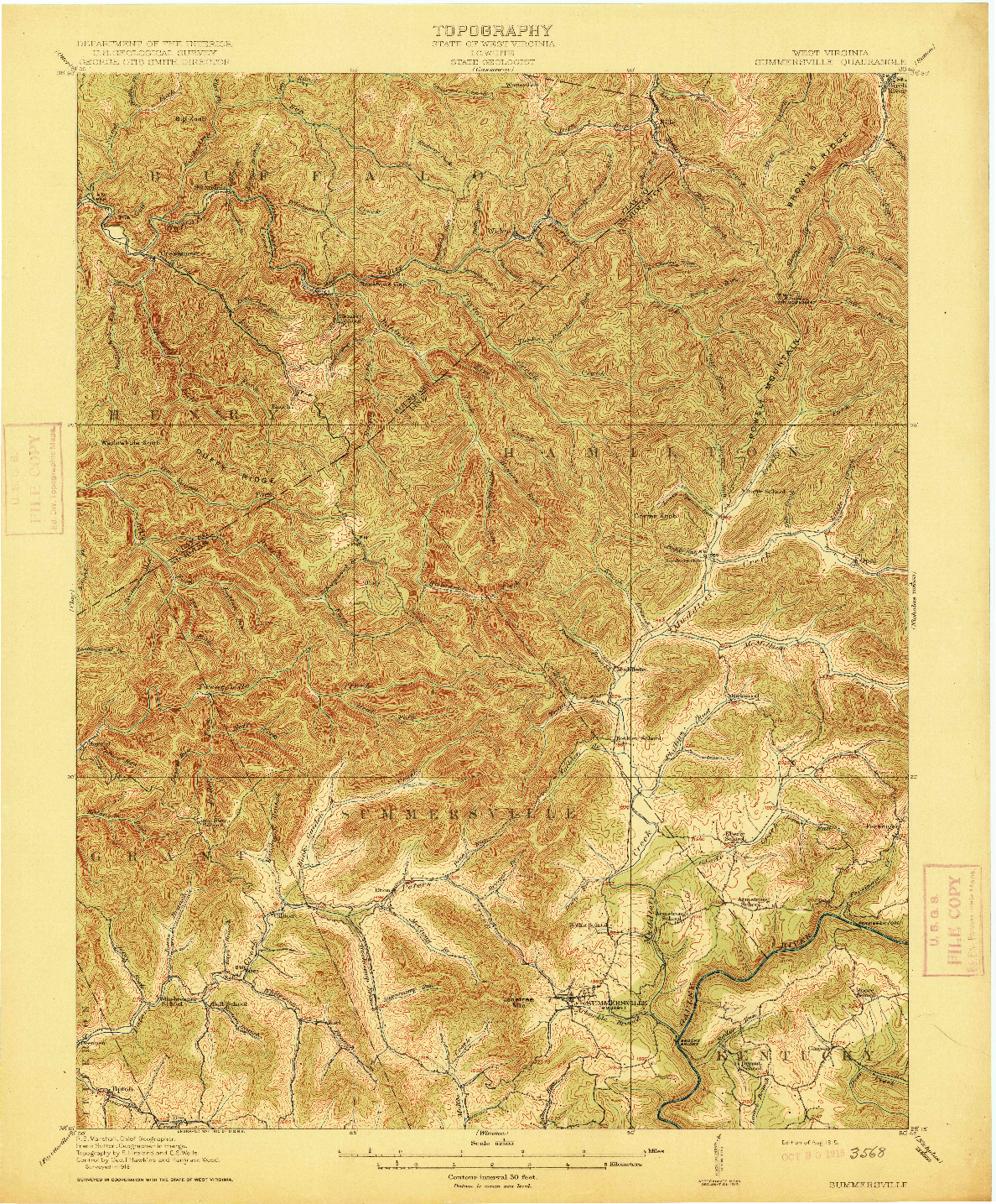 USGS 1:62500-SCALE QUADRANGLE FOR SUMMERSVILLE, WV 1915