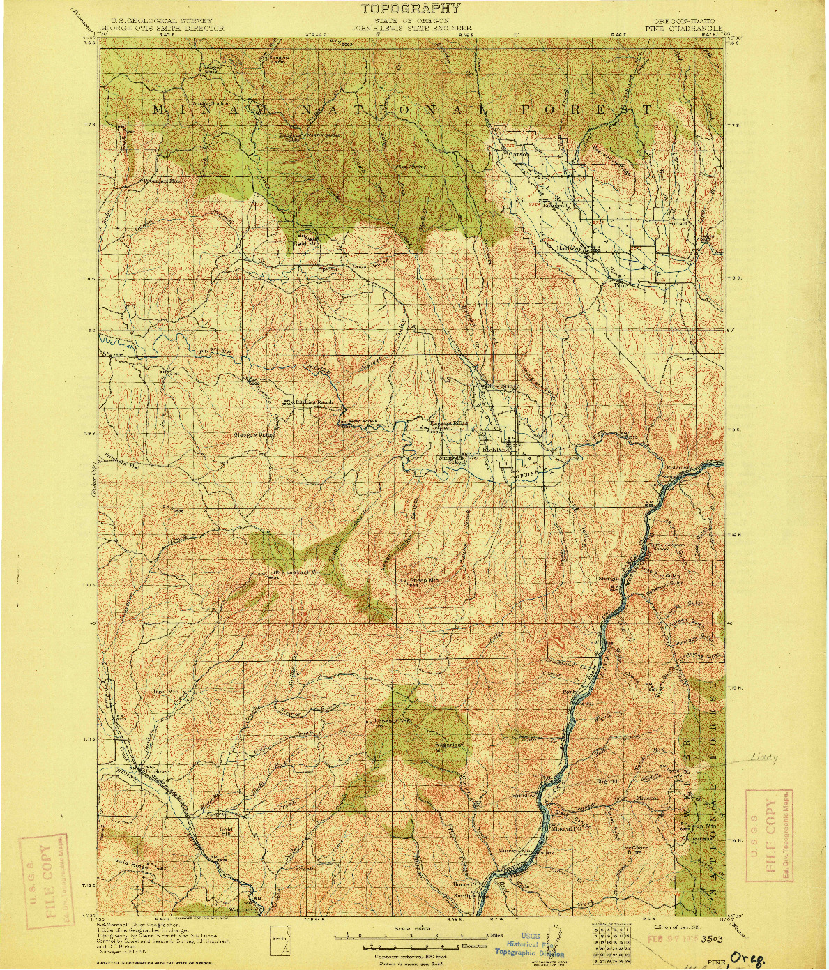 USGS 1:125000-SCALE QUADRANGLE FOR PINE, OR 1915