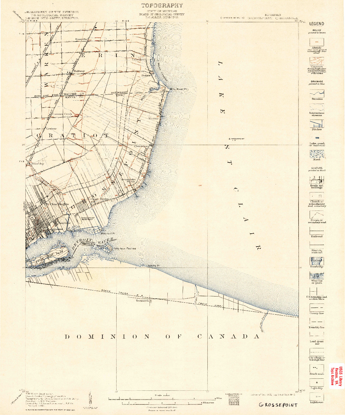 USGS 1:62500-SCALE QUADRANGLE FOR GROSSE POINTE, MI 1905