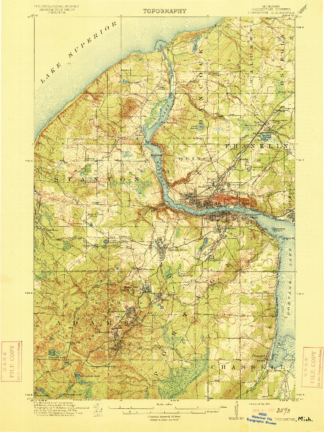 USGS 1:62500-SCALE QUADRANGLE FOR HOUGHTON, MI 1915