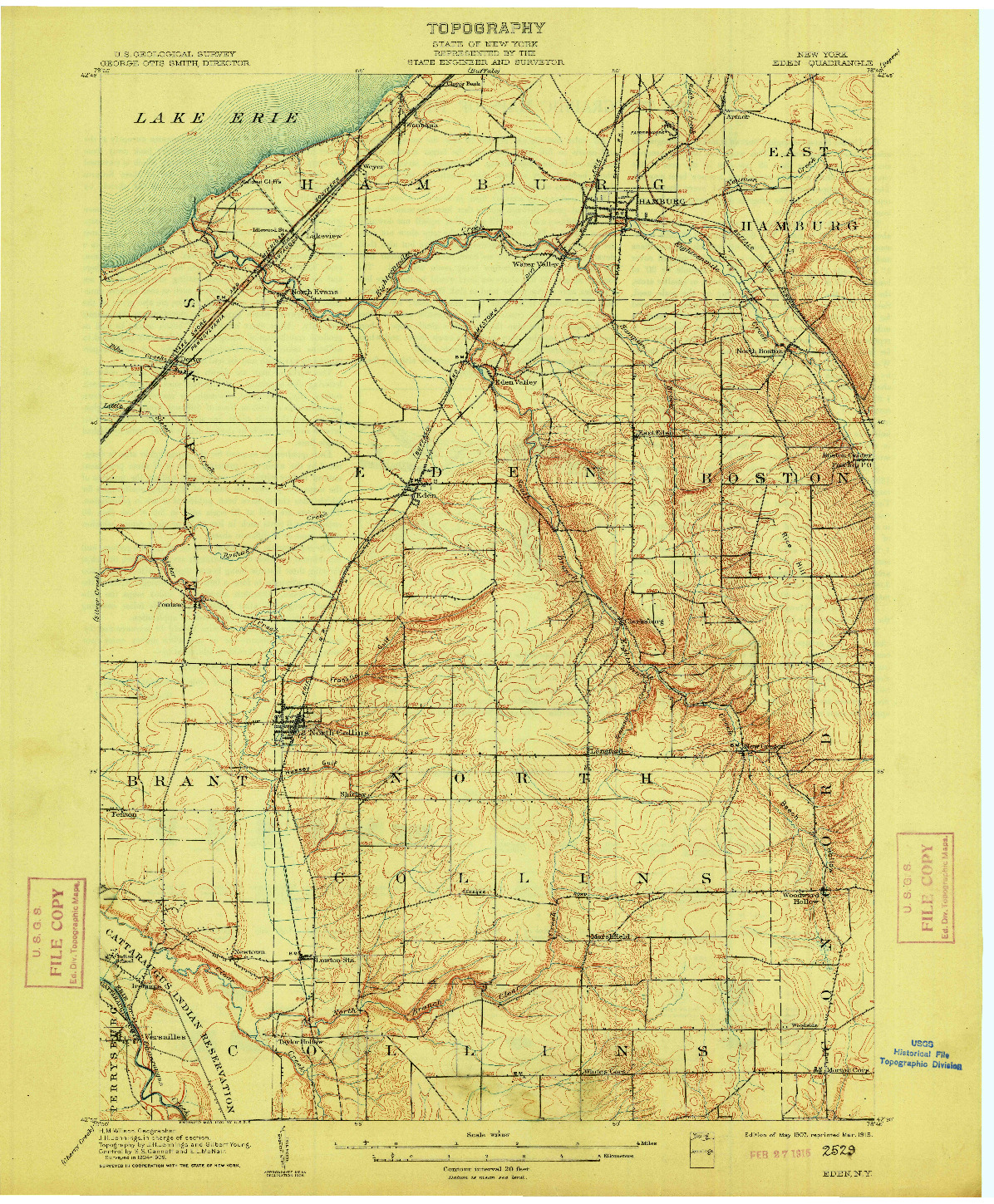 USGS 1:62500-SCALE QUADRANGLE FOR EDEN, NY 1907