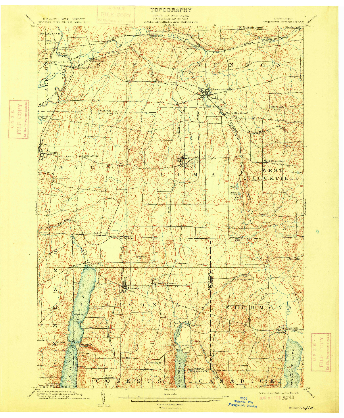 USGS 1:62500-SCALE QUADRANGLE FOR HONEOYE, NY 1904
