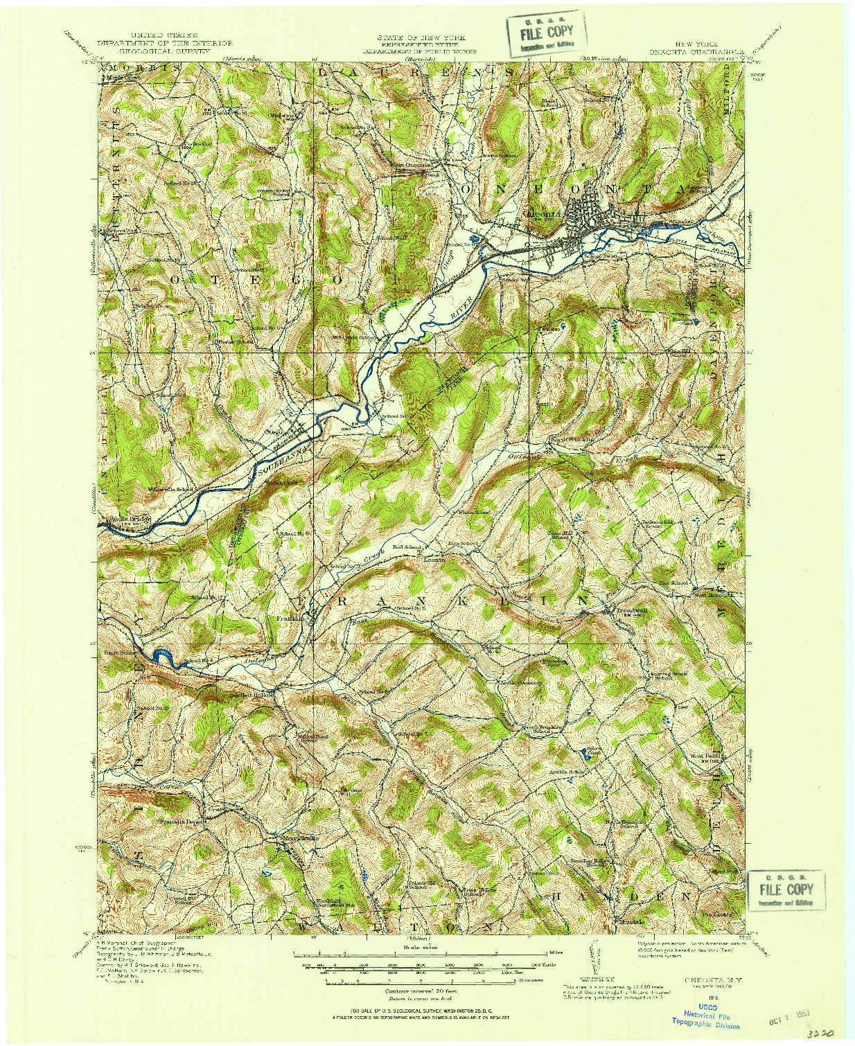 USGS 1:62500-SCALE QUADRANGLE FOR ONEONTA, NY 1915