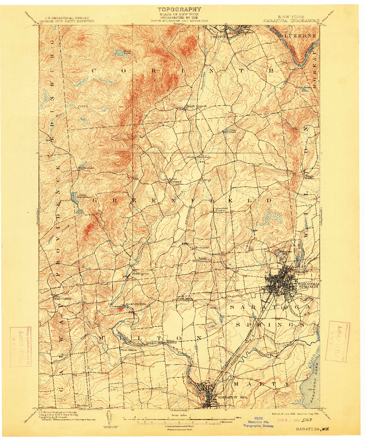 USGS 1:62500-SCALE QUADRANGLE FOR SARATOGA, NY 1902