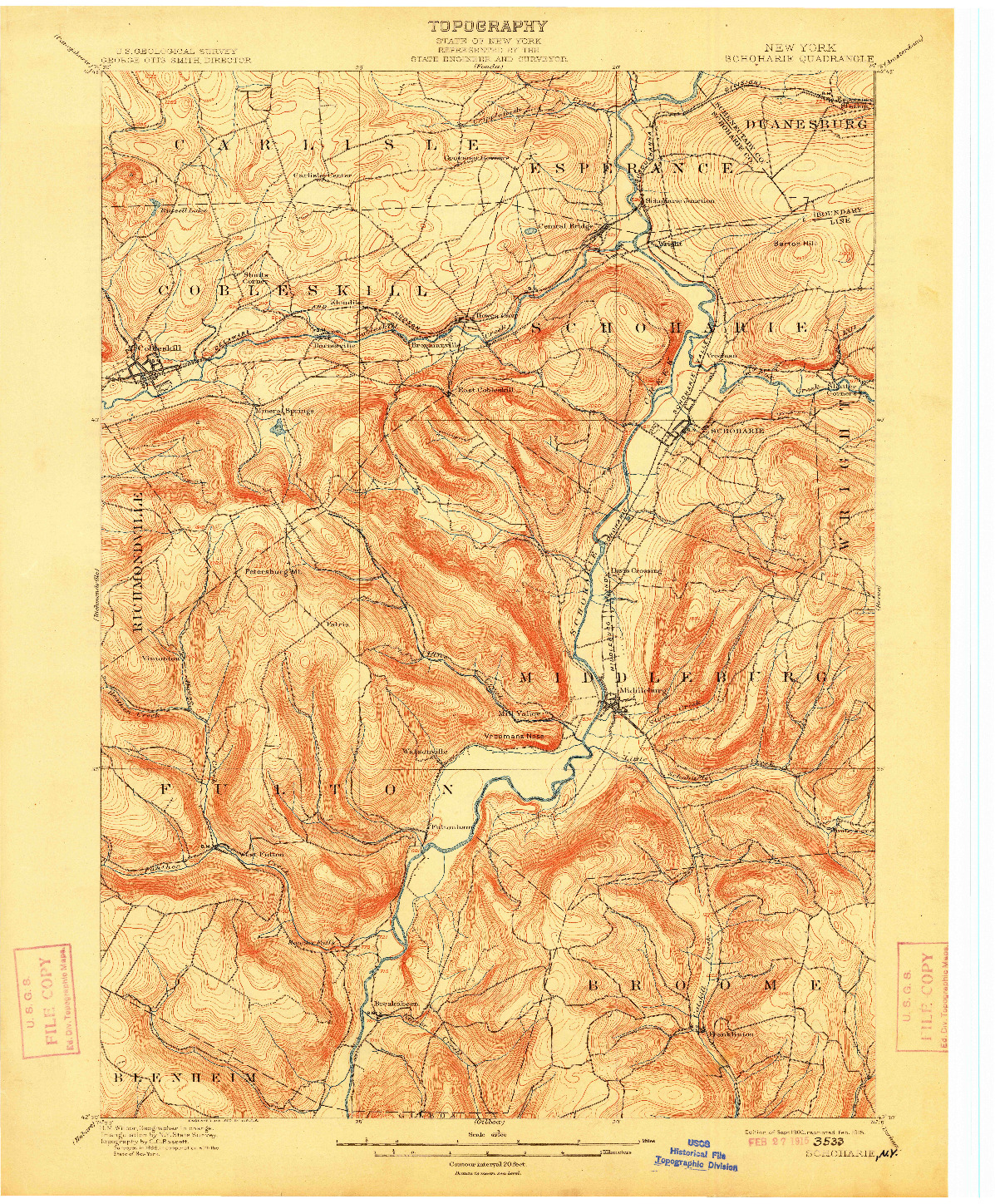 USGS 1:62500-SCALE QUADRANGLE FOR SCHOHARIE, NY 1900