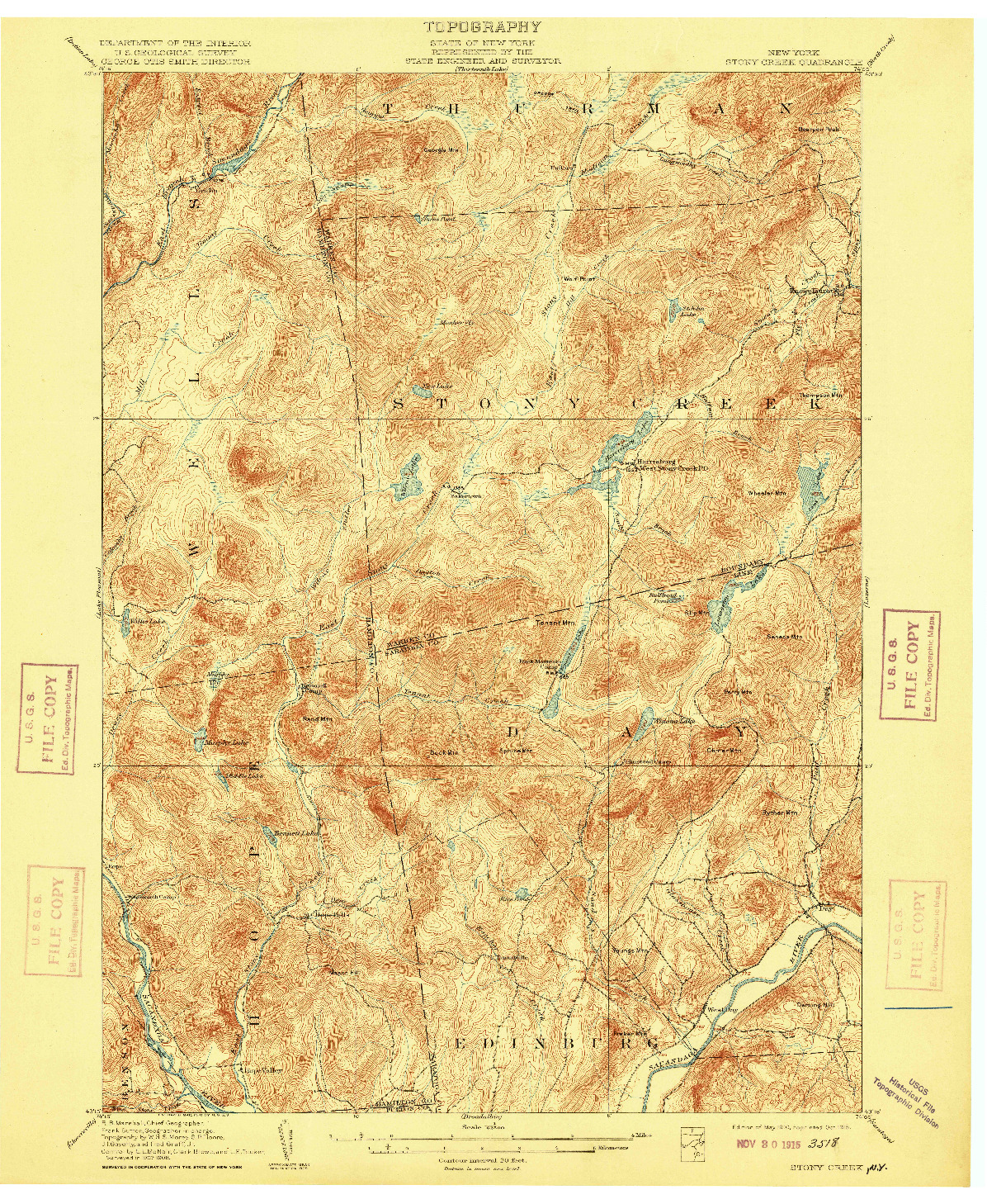 USGS 1:62500-SCALE QUADRANGLE FOR STONY CREEK, NY 1910