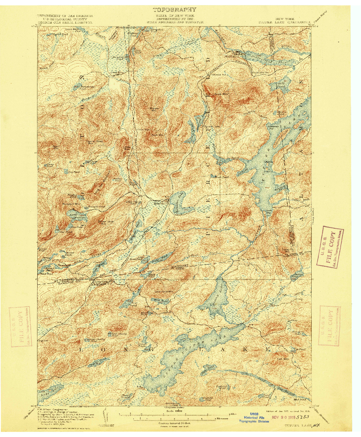 USGS 1:62500-SCALE QUADRANGLE FOR TUPPER LAKE, NY 1907