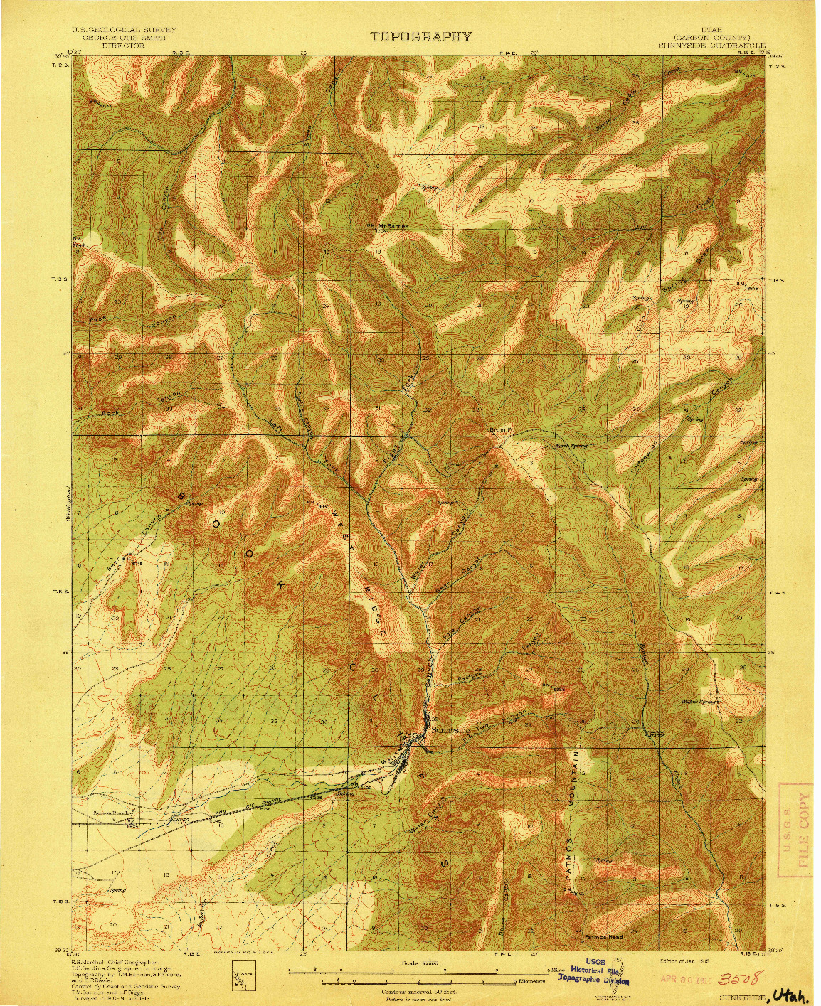 USGS 1:62500-SCALE QUADRANGLE FOR SUNNYSIDE, UT 1915