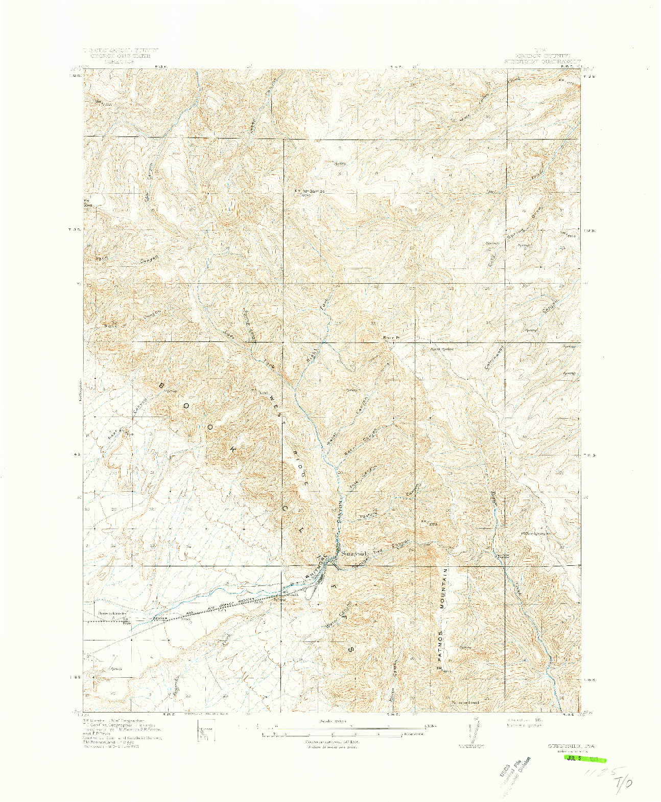 USGS 1:62500-SCALE QUADRANGLE FOR SUNNYSIDE, UT 1915