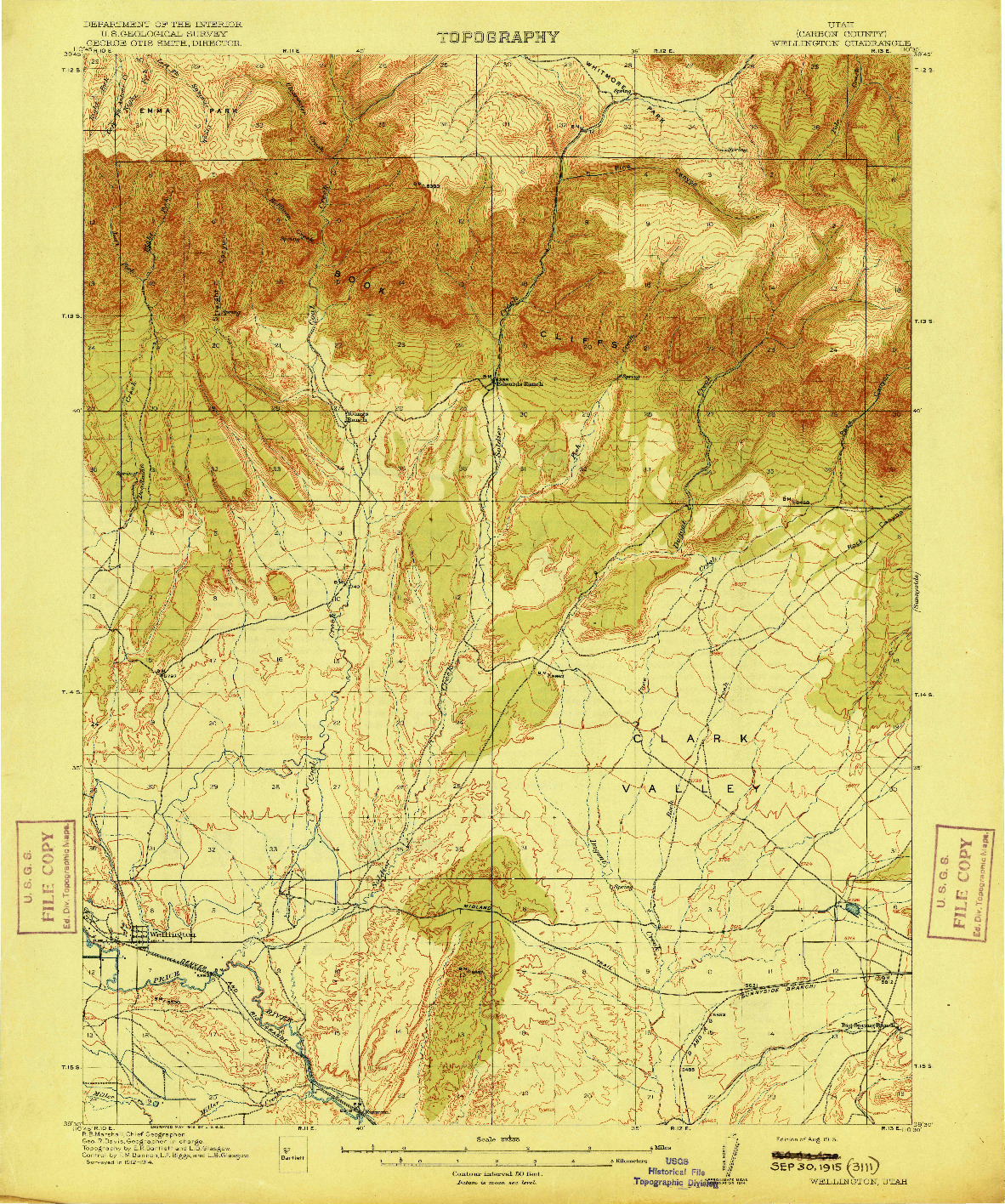 USGS 1:62500-SCALE QUADRANGLE FOR WELLINGTON, UT 1915