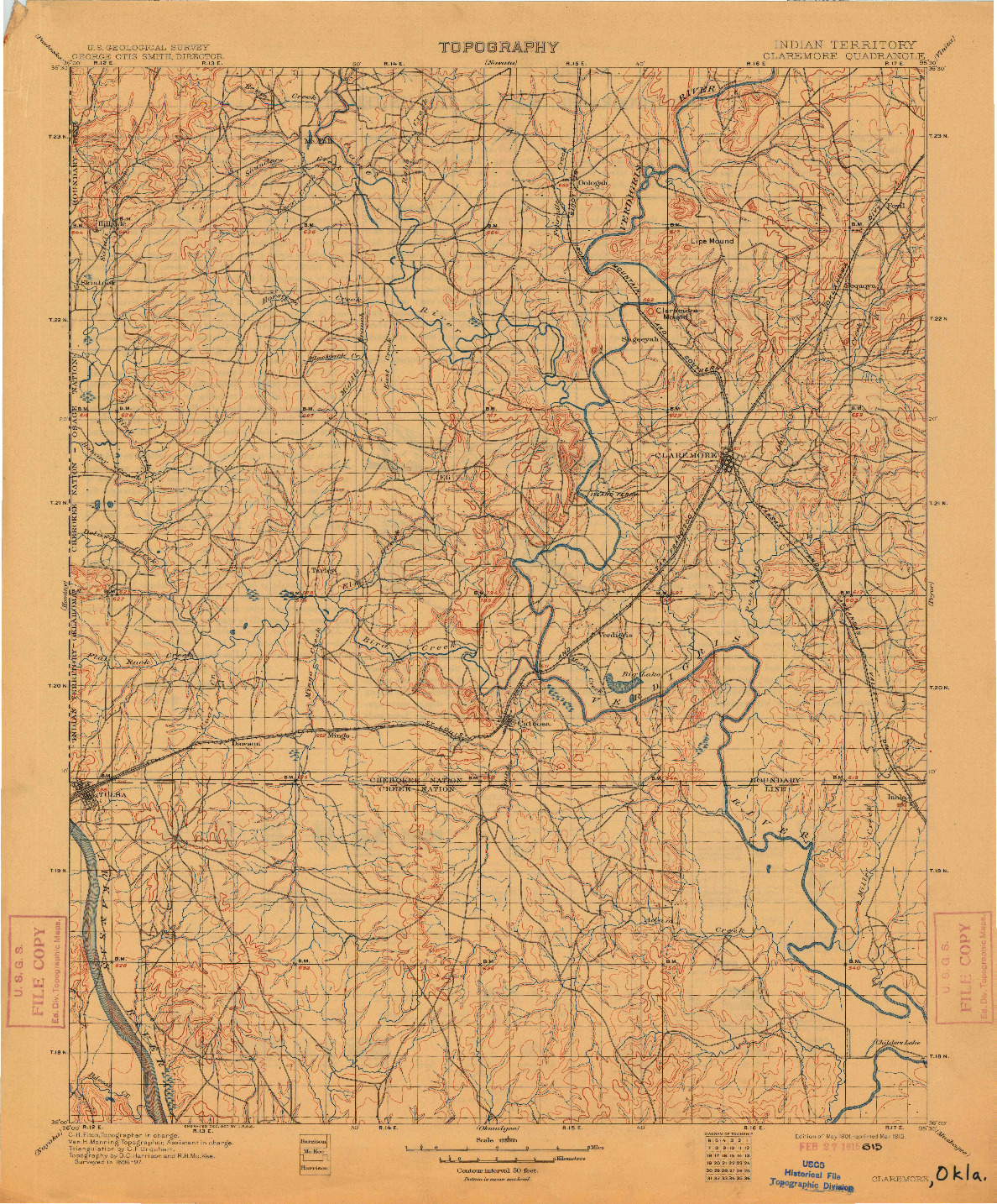 USGS 1:125000-SCALE QUADRANGLE FOR CLAREMORE, OK 1901