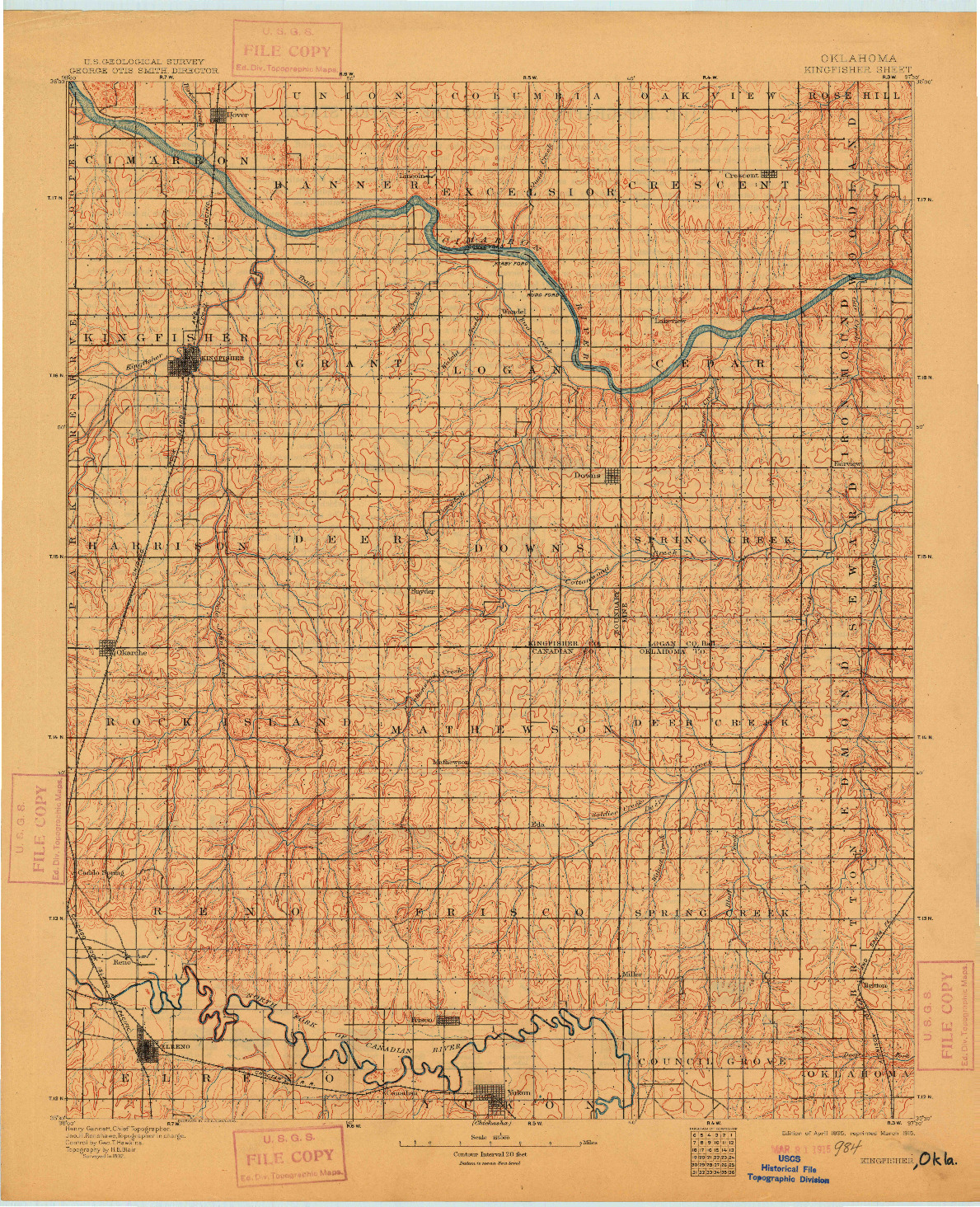 USGS 1:125000-SCALE QUADRANGLE FOR KINGFISHER, OK 1895